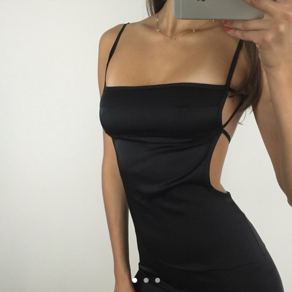black backless satin dress